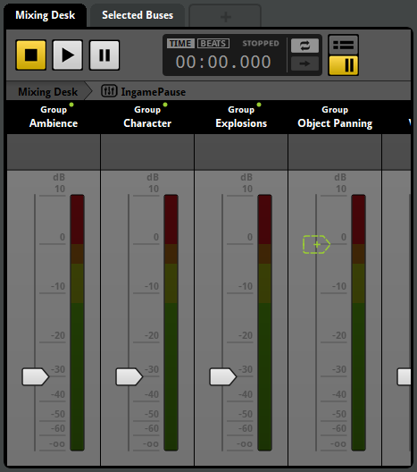 Mixing desk with snapshot selected