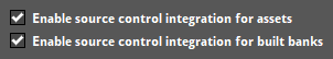 The Enable Source Control Integration for Assets and Built Banks Checkboxes