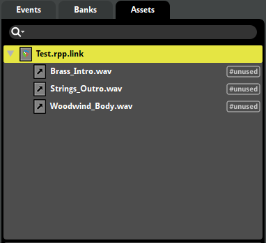 A Linked Reaper Project in the Assets Browser