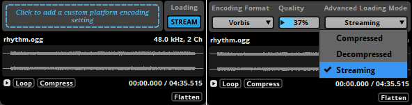 Streaming Settings on Assets