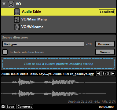 Localized audio table