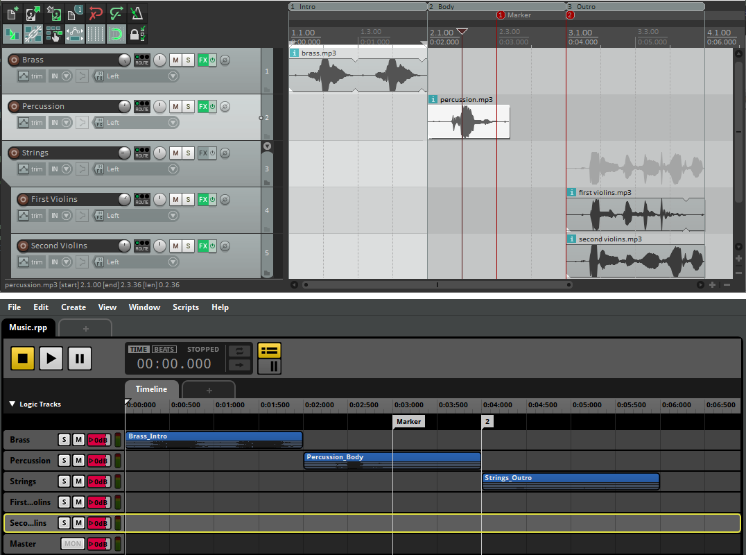 Reaper timeline import