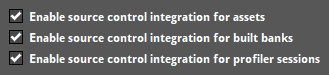 The Enable Source Control Integration for Assets and Built Banks Checkboxes