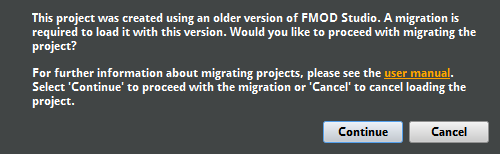 Project migration dialog