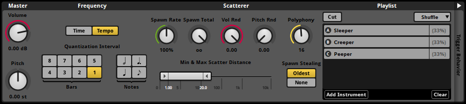 Scatterer Instrument Deck Panel in Tempo Mode
