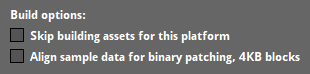The skip building assets and align sample data for binary patching checkboxes