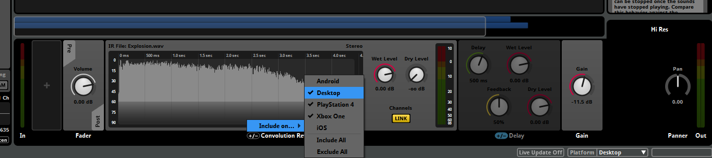 Including effects per platform