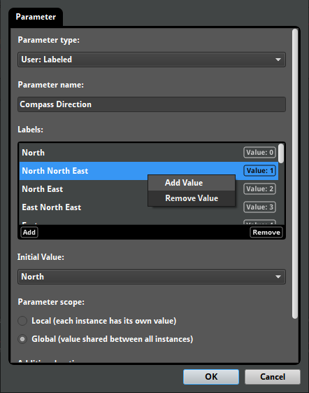 Edit labeled parameter dialog