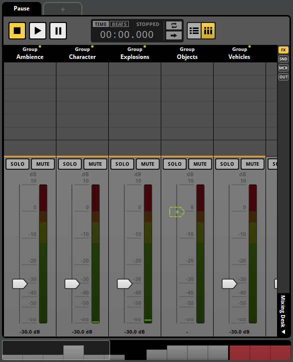Mixing desk with snapshot selected