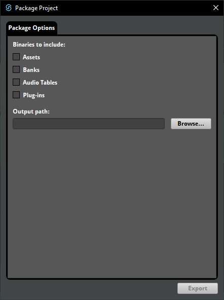 Package Project Dialog