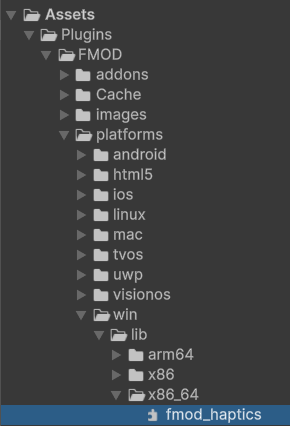 libfmod_haptics library location