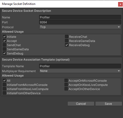 Connection dialog