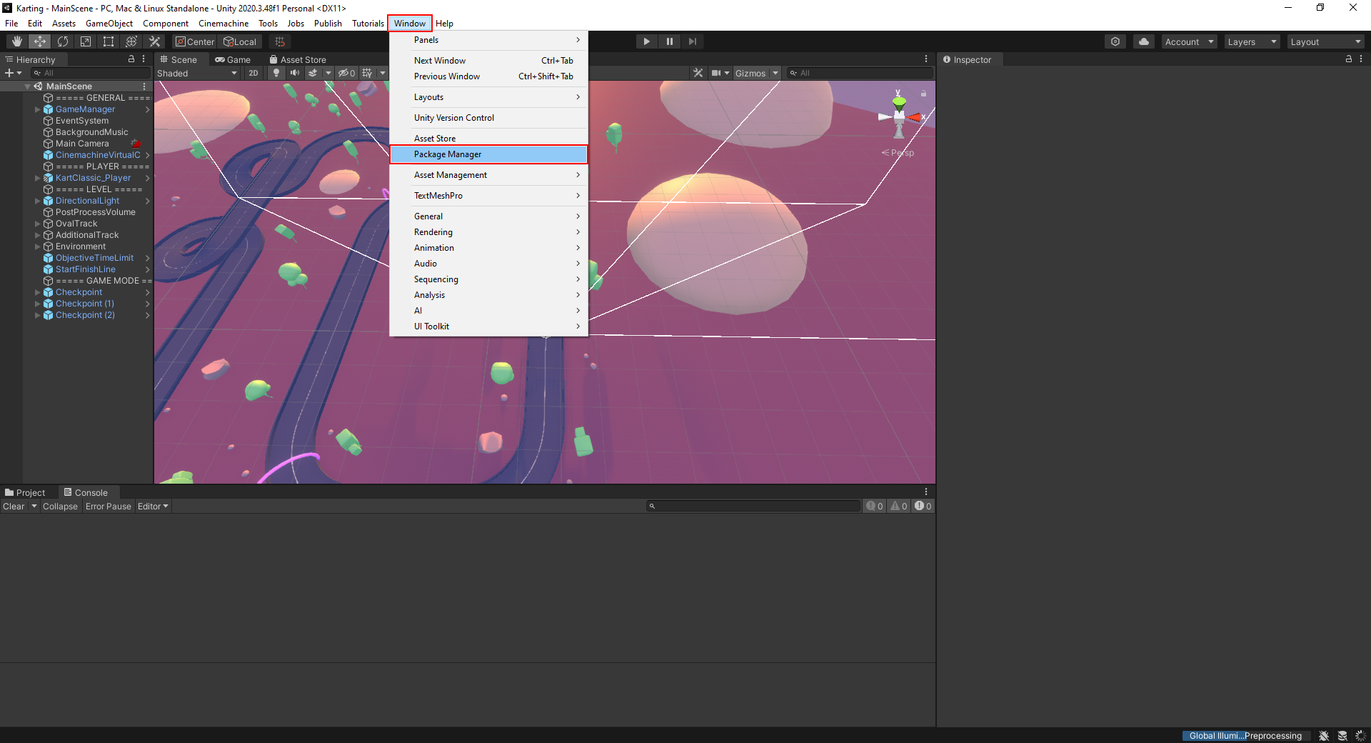 Selecting "Window > Package Manager